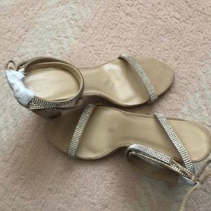 Rhinestone Trim Lace up - Block heel